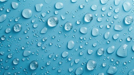 A blue background with many small drops of water. The drops are scattered all over the background, creating a sense of movement and fluidity. The image conveys a feeling of calmness and tranquility