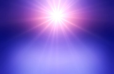 Glare deep blue translucent defocused background. Winter shine. Bright rays from top on empty symmetrical backdrop.