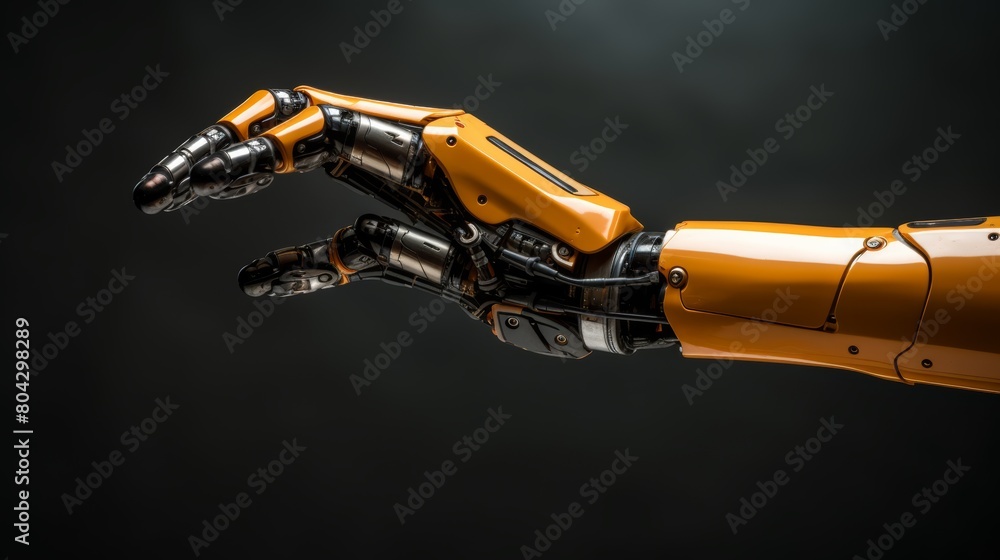 Poster A close-up photo of a sleek, futuristic robot arm delicately handling a delicate object, showcasing its precision and advanced technology.