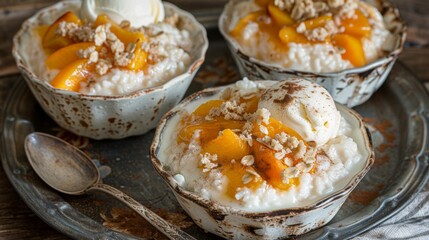 Gourmet Peach Cobbler Oatmeal with Vanilla Ice Cream