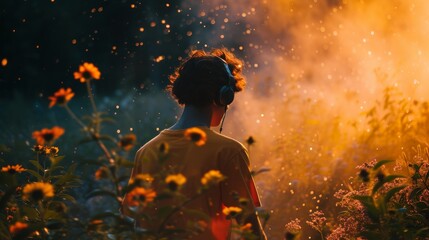 Person Standing in a Flower Field