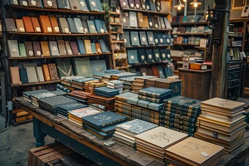 Rows of Finished Stationery Products Neatly Arranged in a Vintage Bookstore