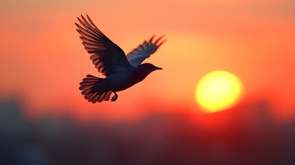 Silhouette of a Bird Soaring in the Dusky Sky A Minimalist Ode to Freedom