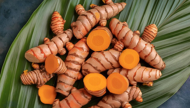 curcuma amada roots in a plate placed on a wooden table