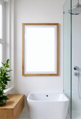 Fototapeta na wymiar Picture frame mockup in bathroom for home interior design