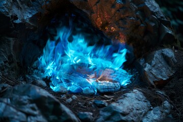 a bonfire with a blue flame