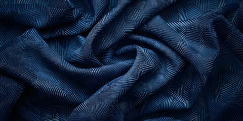 Navy blue fabric texture background top view. Crumpled Cloth Blank Background