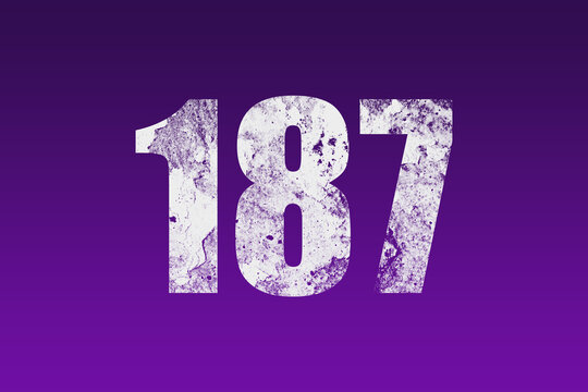 flat white grunge number of 187 on purple background.