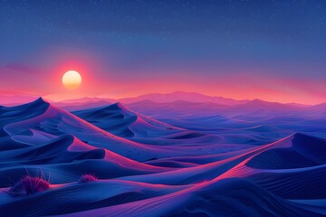Twilight Sky Meeting Sweeping Sand Dunes: A Captivating Desert Landscape