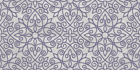 Embossed bluish purple floral seamless pattern with marble background, geometric repetitive flower pattern, ceramic highlighter endless design