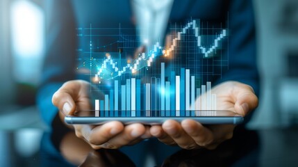 Business, analytics, mobile apps for financial management, mobile banking, Investment, trade. Smartphone in hand and rising charts. Minimalist art collage