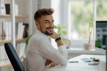 Happy businessman enjoying at home office
