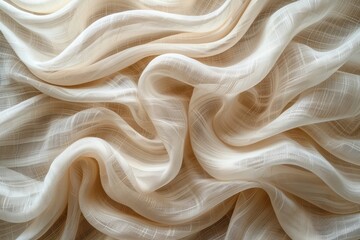 Fototapeta premium Detailed view of a white fabric with subtle wavy lines running across the surface