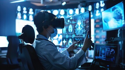 Telemedicine concept Online doctor communicating with patient on VR medical interface