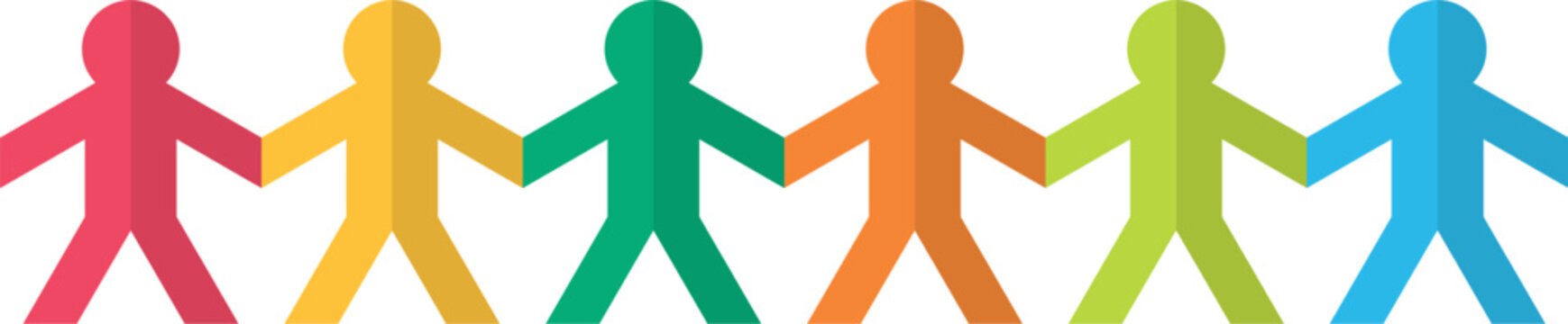 colorful paper cut vector of humans holding hands. illustration