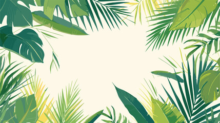 Green palm leaves as background 2d flat cartoon vac