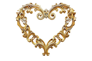 golden love paper frame in transparent background