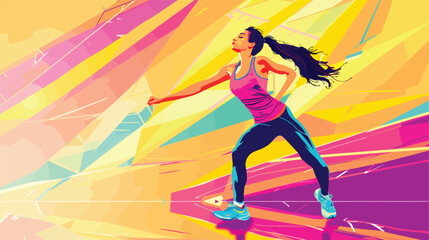 Young woman doing aerobics on color background Vector