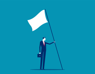 Raising winning flag with triumph and proud. Business victory vector concept