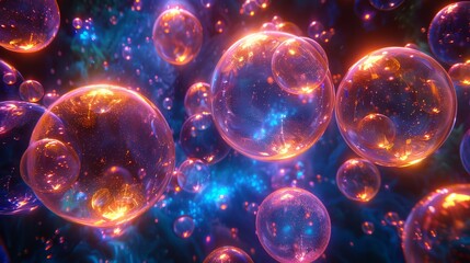 Floating Soap Bubbles in blue Air