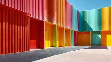 Colorful minimalistic building exterior during sunset