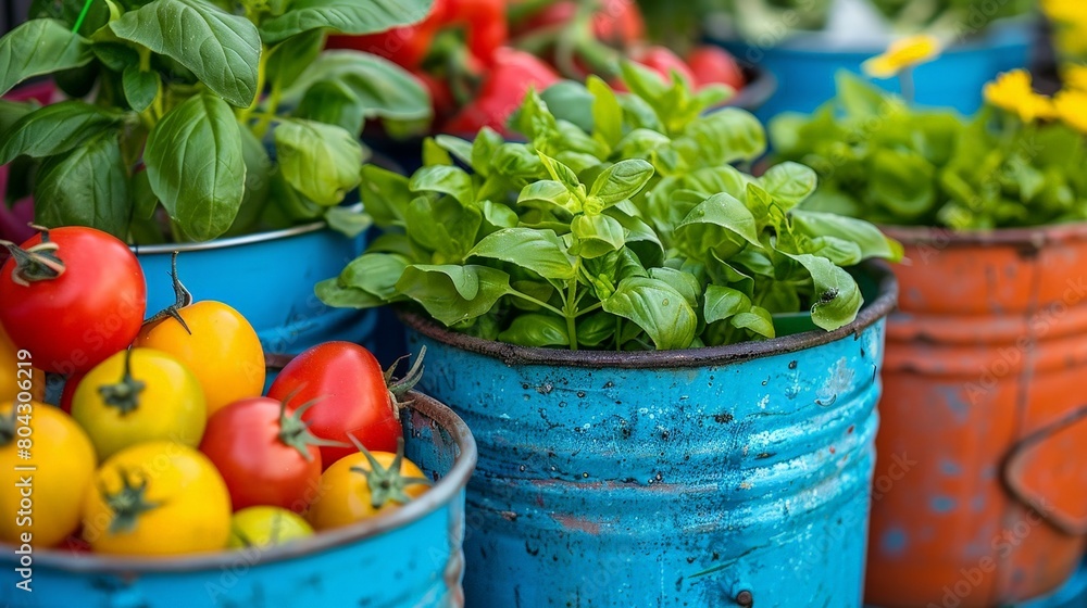 Poster group of buckets filled with various vegetables