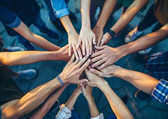Top View Photo of People Joining Hands in Team Unity Circle