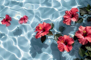 Group of Red Flowers Floating on Water
