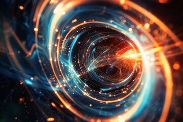 Obraz premium A swirling vortex of light and particles representing quantum mechanics.