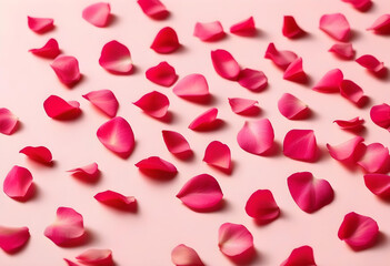 A close-up of pink rose petals on a pastel pink background