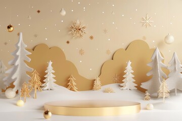 White and Gold Christmas Scene With Trees