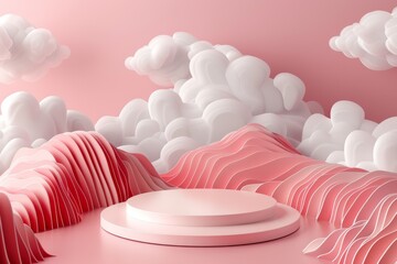 Pink Room With White Clouds and Round Object