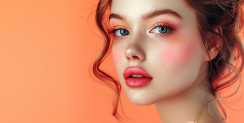 Fototapeta premium Beautiful young woman with bright makeup