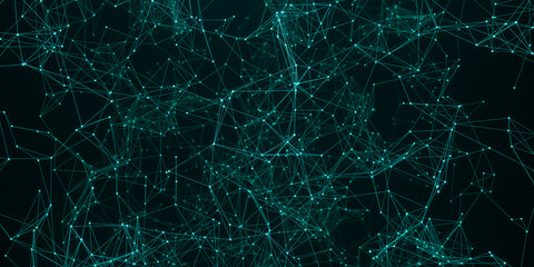 Blue illuminated polygon or plexus network. Abstract wire network, technology, science, connections, system and digital geometry.