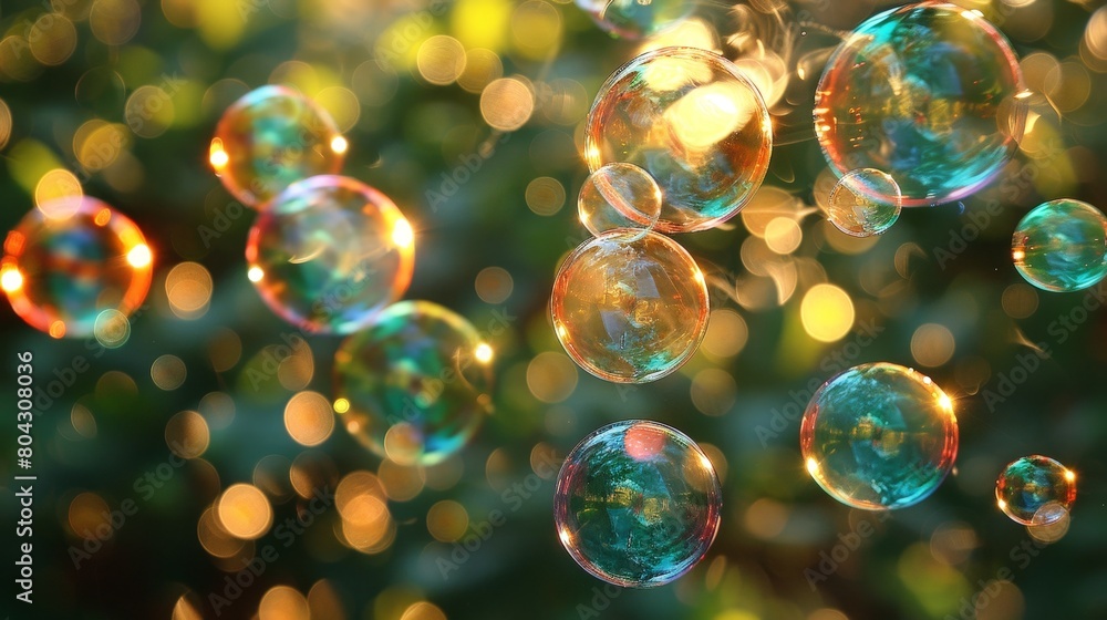 Poster soap bubbles floating in the air