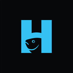 fish in H logo vector. H logo design.