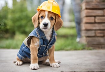 Perro Beagle vestido de constructor