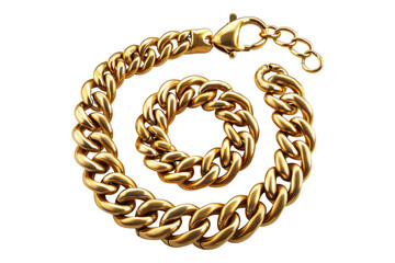 Gold jewelry gold chain bracelet Isolated on transparent background