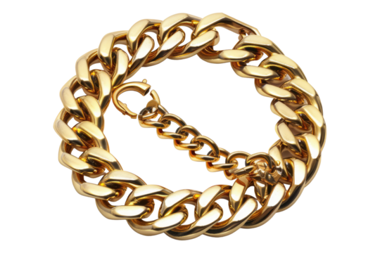 Gold jewelry gold chain bracelet Isolated on transparent background