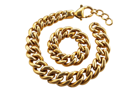 Gold jewelry gold chain bracelet Isolated on transparent background