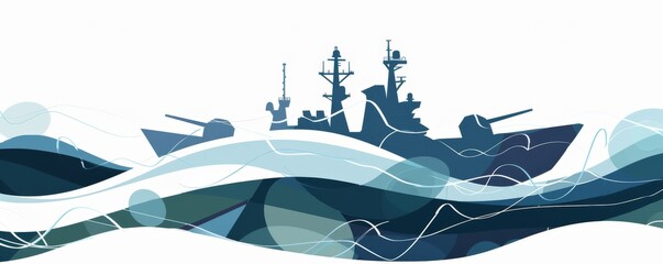 Naklejka premium Stylized depiction of NATO naval forces in a minimalist sea setting