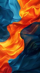 Mirror-like Silk Wall Decor: Dark Orange, Light Blue, Chromatic Waves, Soft Tones