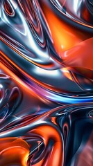 Reflective Silk Wallpaper: Vibrant Orange and Blue, Futuristic Waves, Soft Color Shifting