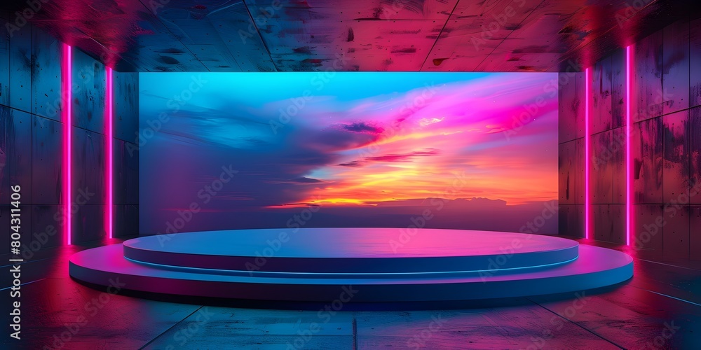 Poster futuristic digital display platform for product showcase and webinar presentation