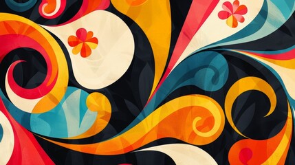 Colorful Abstract Painting of Flowers and Swirls