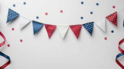 Obraz premium Red, white and blue American flag bunting for festive 4th of July decoration