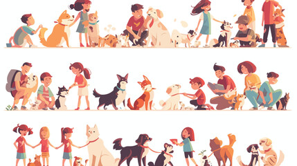 Happy kids play and walk with animals vector illust