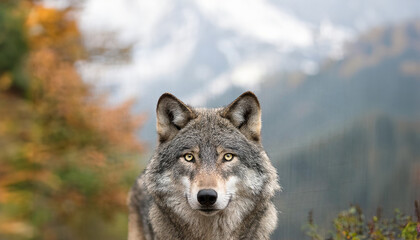 鋭い目つきで睨みつける狼