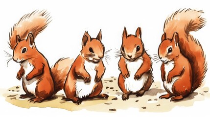 curious squirrels gathering nuts