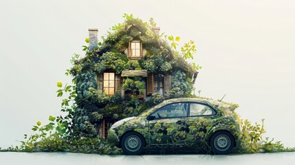 Eco-Friendly Car Parked in Front of House